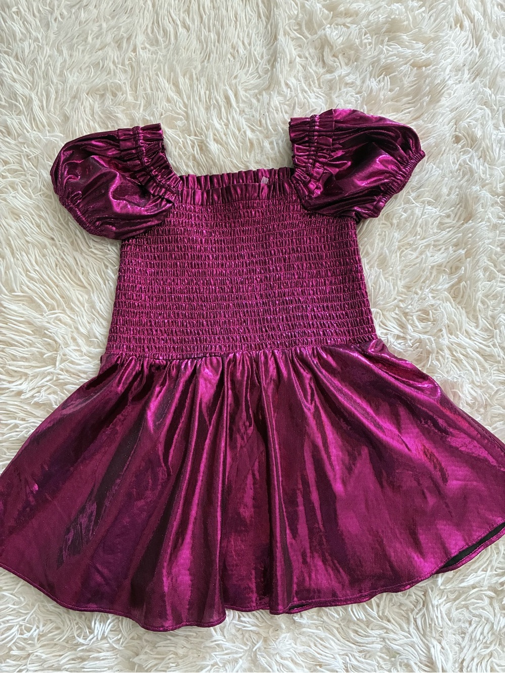 LoveShackFancy Metallic Magenta Puff Sleeve Girls Dress/Top